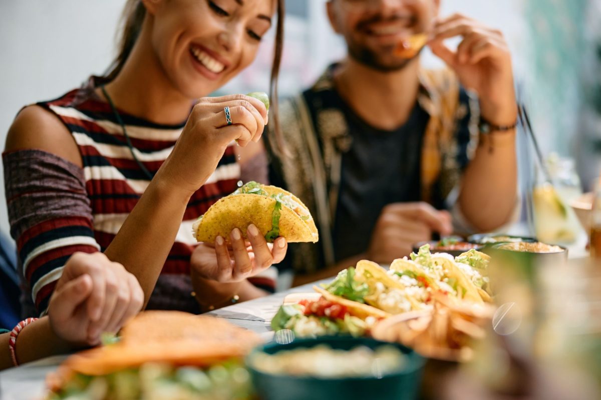 eating tacos at a restaurant